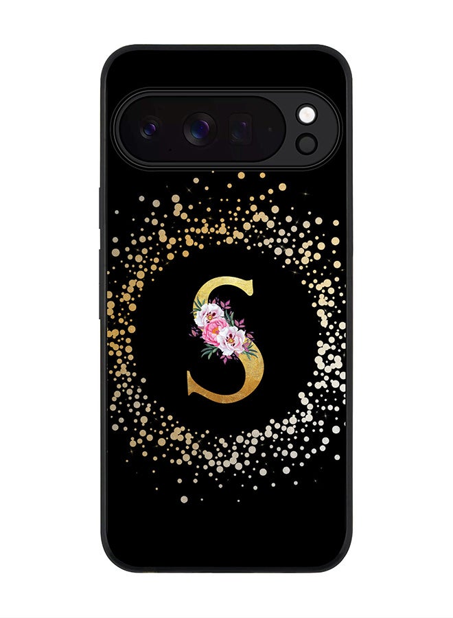 For Google Pixel 10 Pro XL Case,Slim fit Camera Protection, Shockproof Thin Phone cover  - Custom Monogram Floral - S ( Black )